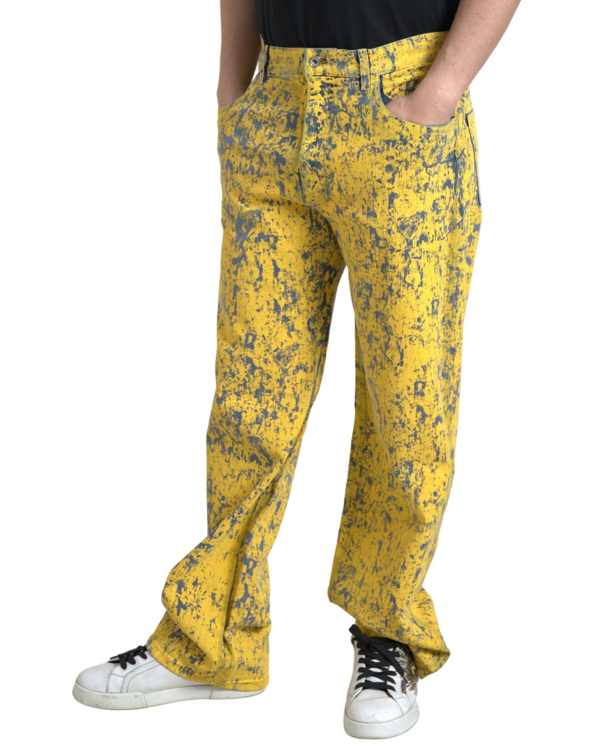 Dolce & Gabbana Yellow Cotton Tie Dye Straight Denim Jeans Dolce & Gabbana