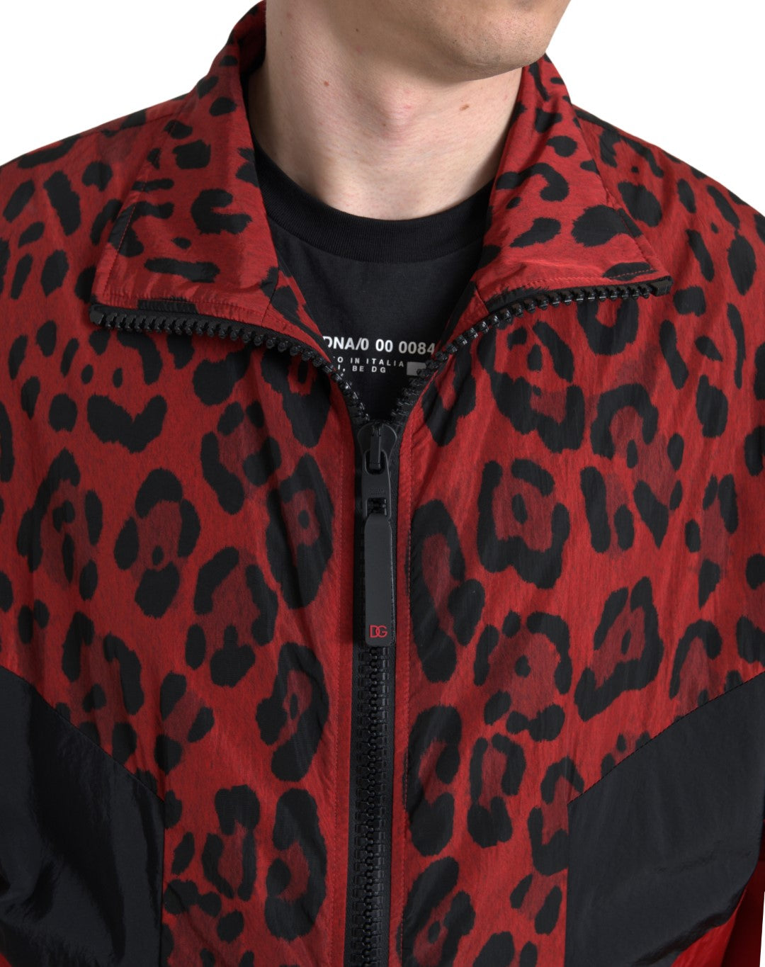 Dolce & Gabbana Red Leopard Nylon Full Zip Sweater Dolce & Gabbana