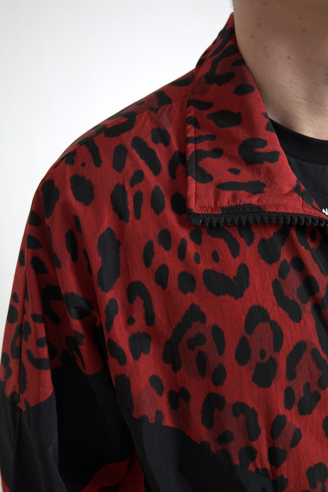 Dolce & Gabbana Red Leopard Nylon Full Zip Sweater Dolce & Gabbana