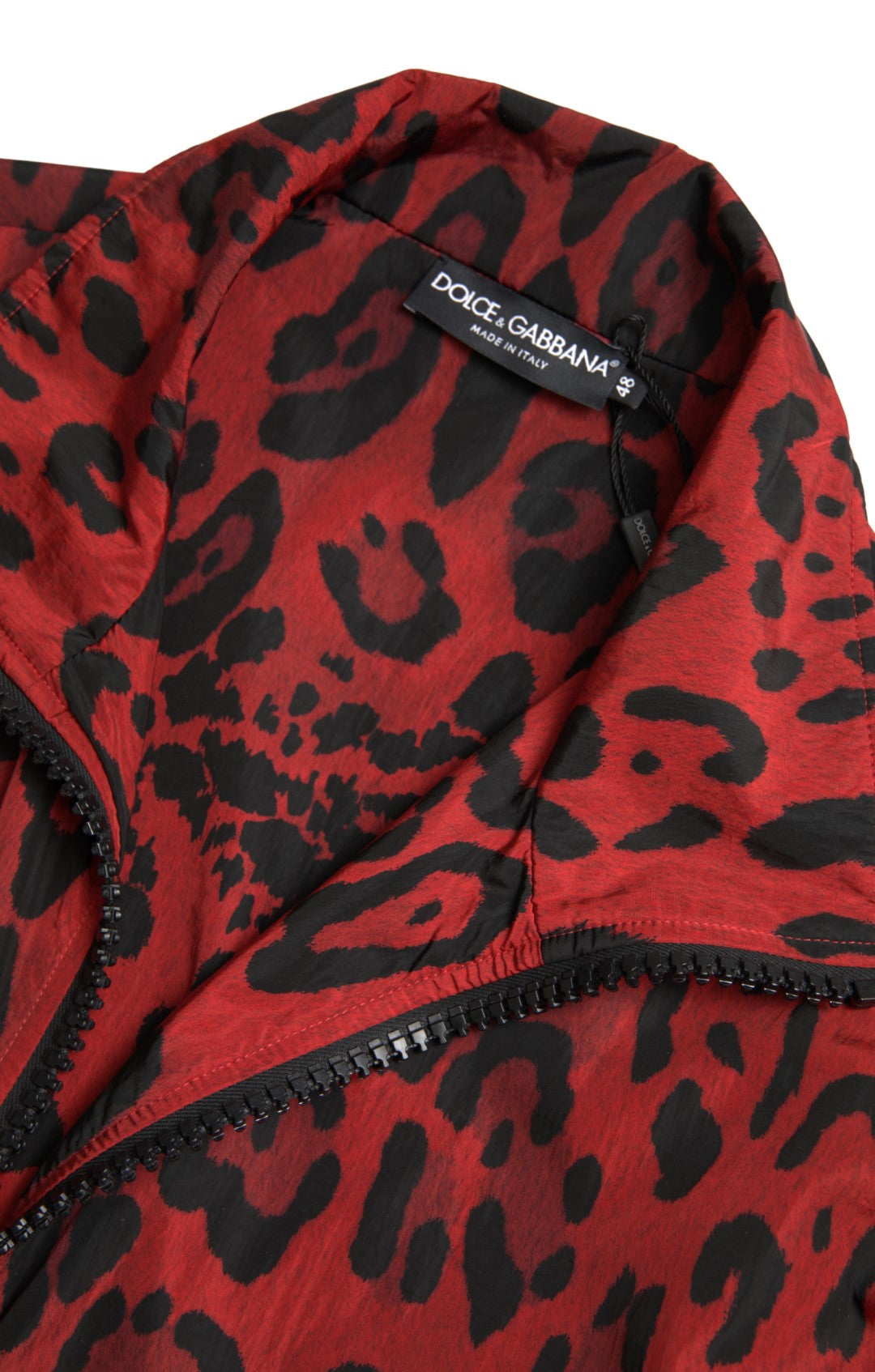 Dolce & Gabbana Red Leopard Nylon Full Zip Sweater Dolce & Gabbana