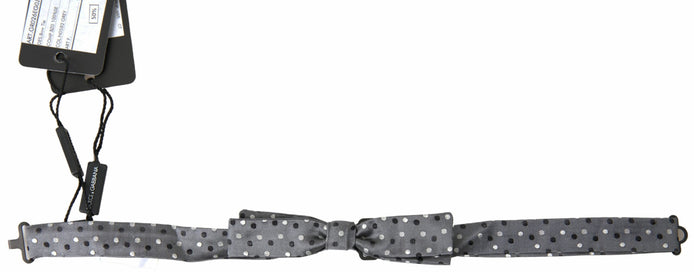 Dolce & Gabbana Gray Polka Dot Silk Adjustable Men Neck Papillon Bow Tie Dolce & Gabbana