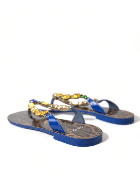 Dolce & Gabbana Blue Crystals Flats Sandals Beachwear Shoes Dolce & Gabbana