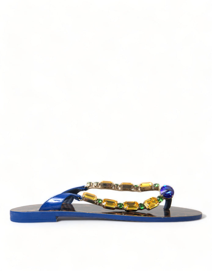 Dolce & Gabbana Blue Crystals Flats Sandals Beachwear Shoes Dolce & Gabbana