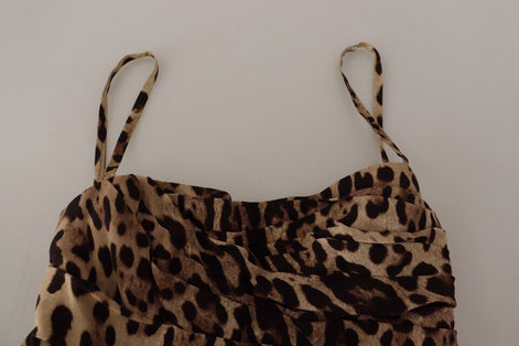Dolce & Gabbana Brown Leopard Print Ruched Midi Dress Dolce & Gabbana