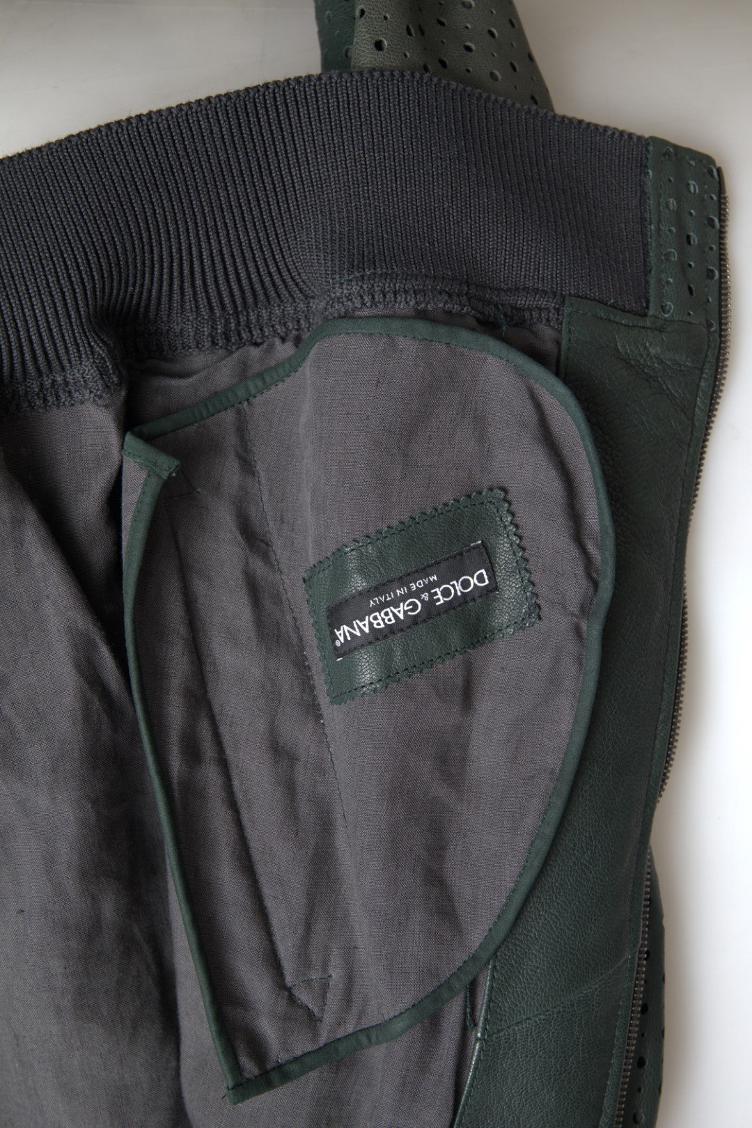 Dolce & Gabbana Green Perforated Leather Bomber Jacket Dolce & Gabbana