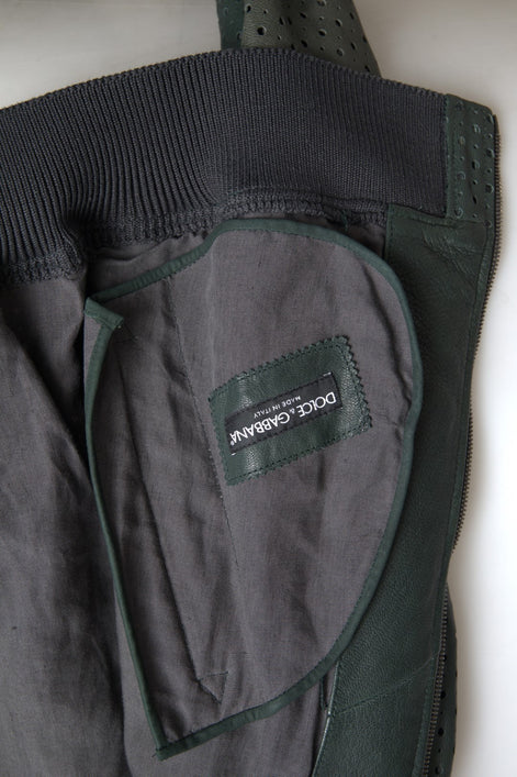Dolce & Gabbana Green Perforated Leather Bomber Jacket Dolce & Gabbana