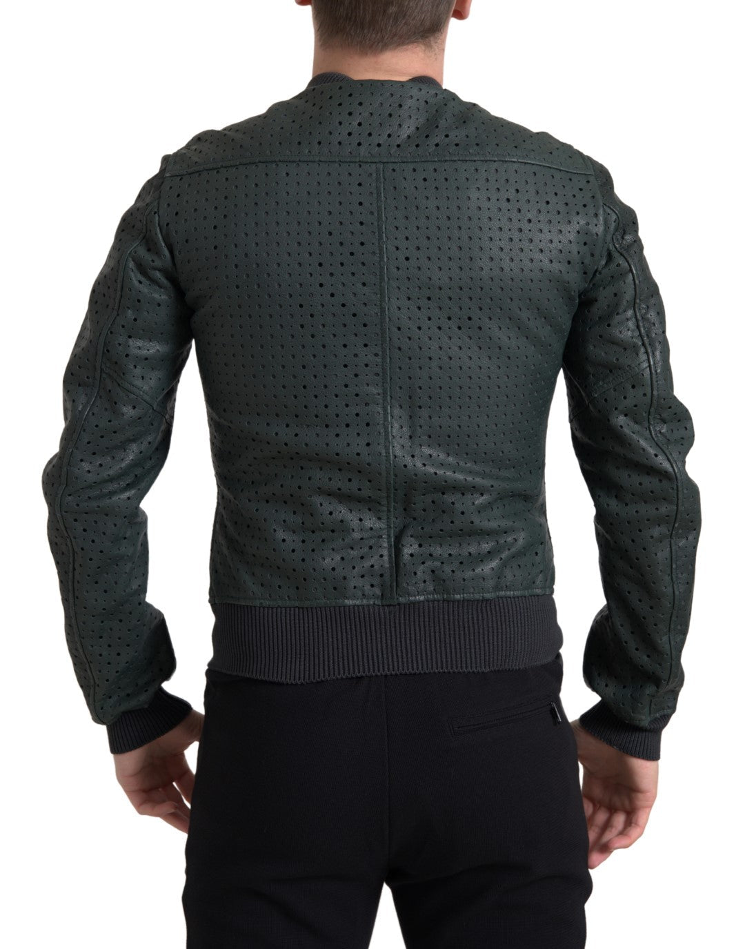 Dolce & Gabbana Green Perforated Leather Bomber Jacket Dolce & Gabbana