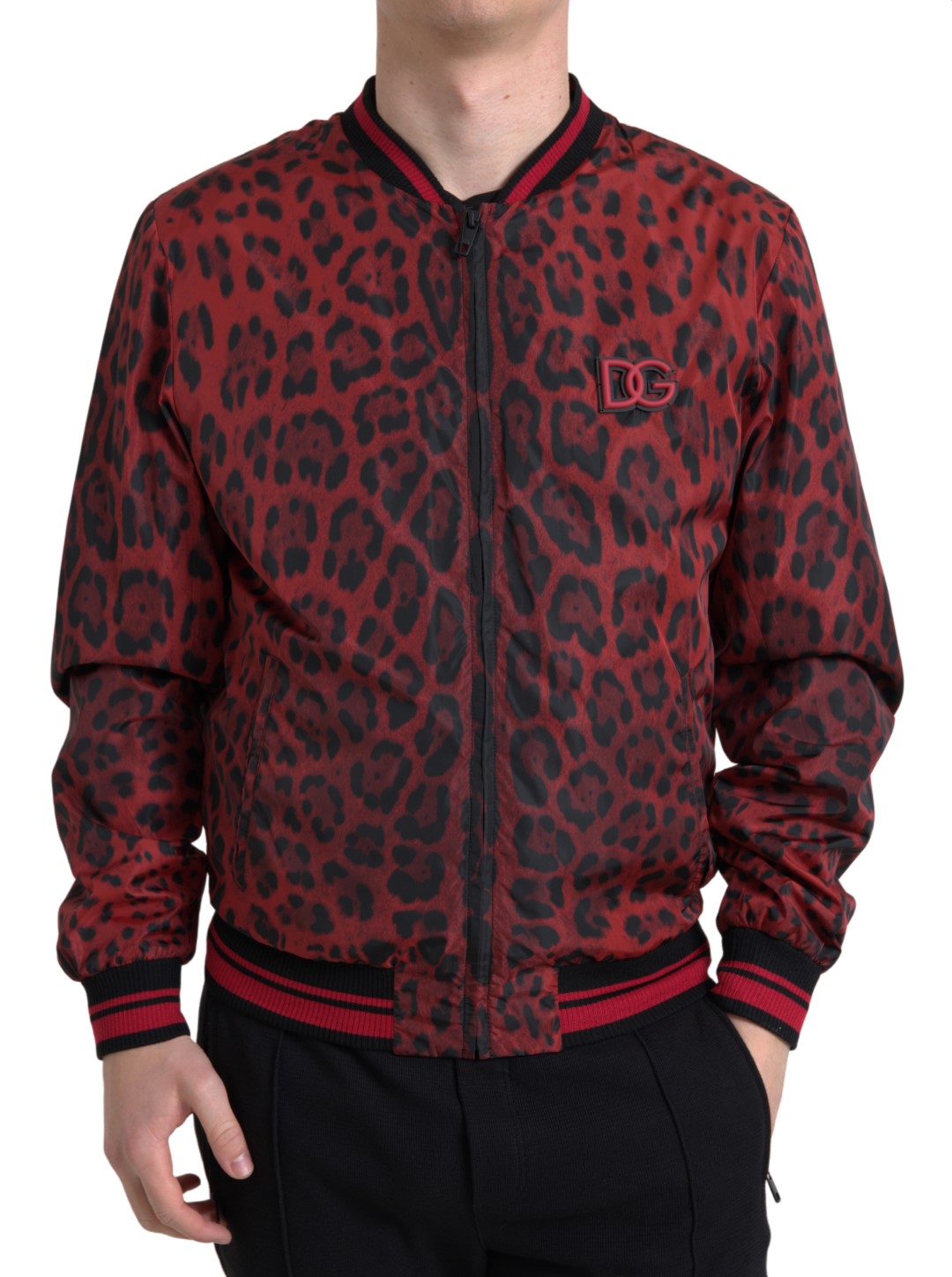 Dolce & Gabbana Red Leopard Bomber Short Coat Jacket Dolce & Gabbana