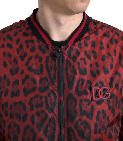 Dolce & Gabbana Red Leopard Bomber Short Coat Jacket Dolce & Gabbana