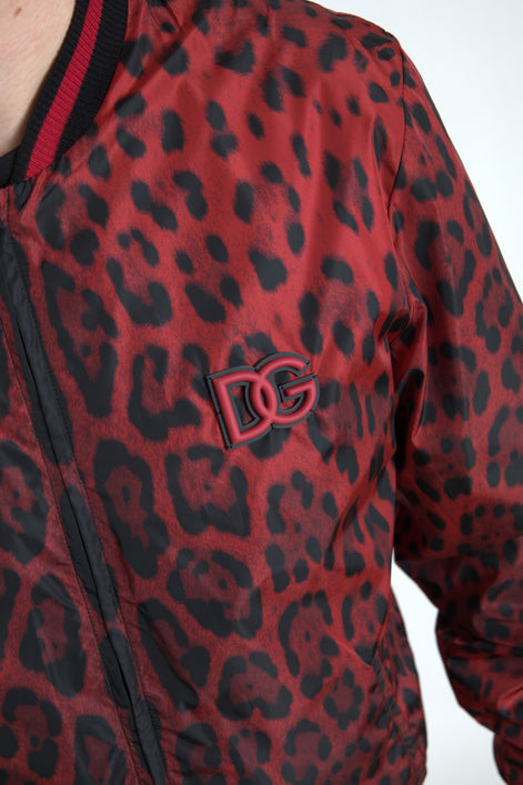 Dolce & Gabbana Red Leopard Bomber Short Coat Jacket Dolce & Gabbana