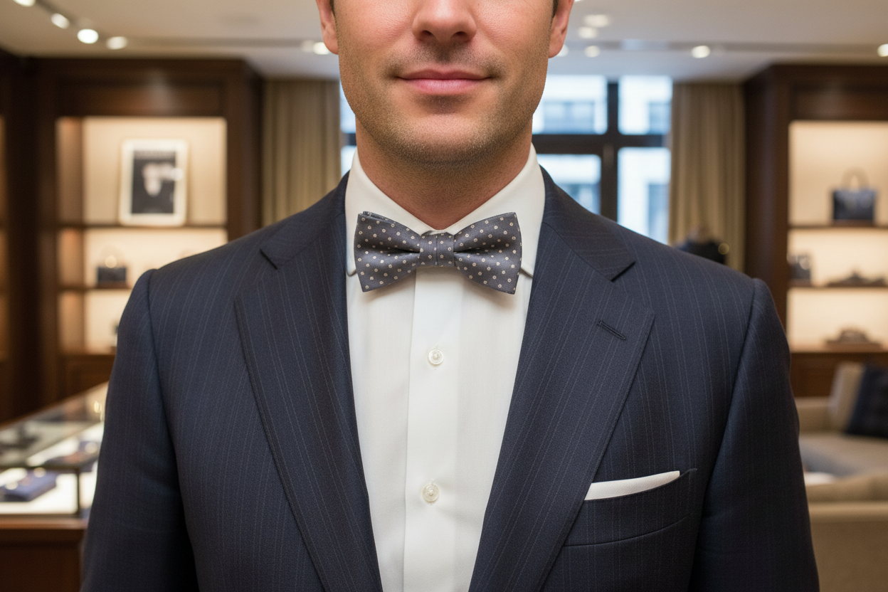 Nœud papillon Dolce & Gabbana en soie grise à pois, ajustable au cou