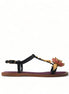 Dolce & Gabbana Black Crystal Gold Sandals Leather Shoes Dolce & Gabbana