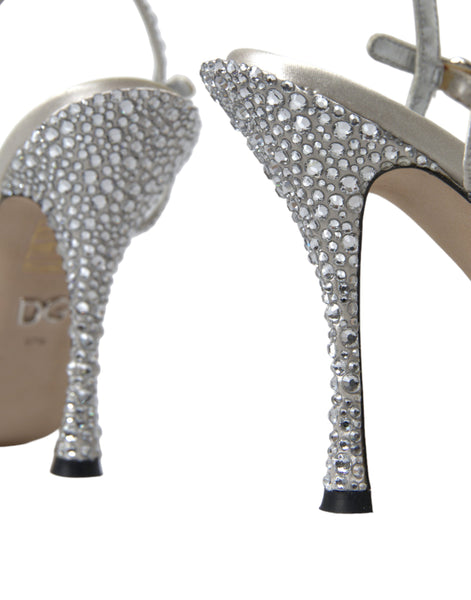 Dolce & Gabbana Silver Crystal Ankle Strap Sandals Shoes Dolce & Gabbana