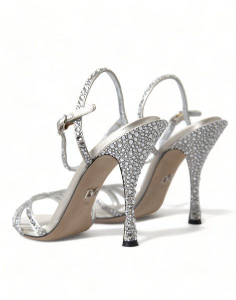 Dolce & Gabbana Silver Crystal Ankle Strap Sandals Shoes Dolce & Gabbana