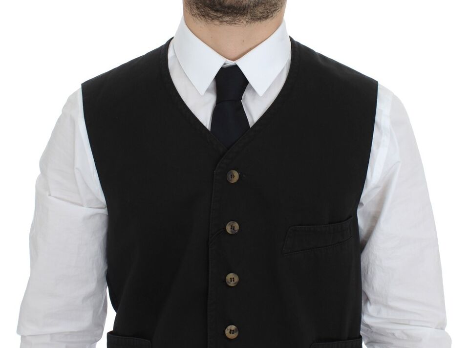 Dolce & Gabbana Black Cotton Blend Dress Vest Gilet Dolce & Gabbana
