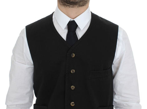 Dolce & Gabbana Black Cotton Blend Dress Vest Gilet Dolce & Gabbana