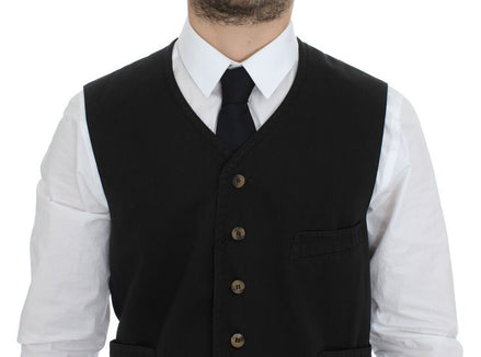 Dolce & Gabbana Black Cotton Blend Dress Vest Gilet Dolce & Gabbana