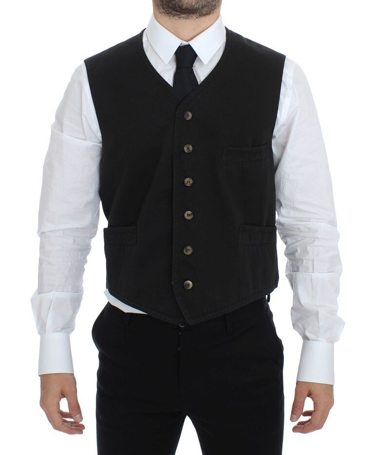 Dolce & Gabbana Black Cotton Blend Dress Vest Gilet Dolce & Gabbana