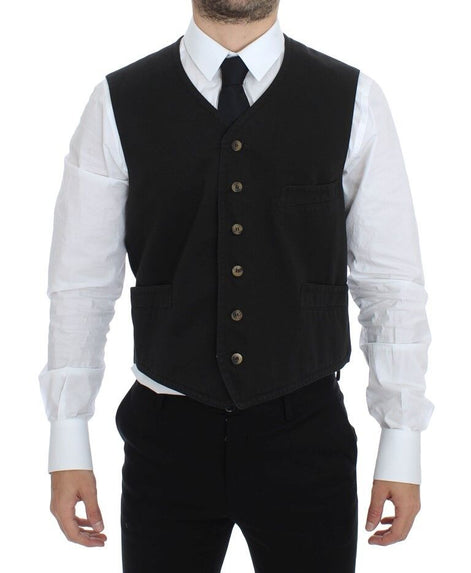 Dolce & Gabbana Black Cotton Blend Dress Vest Gilet Dolce & Gabbana