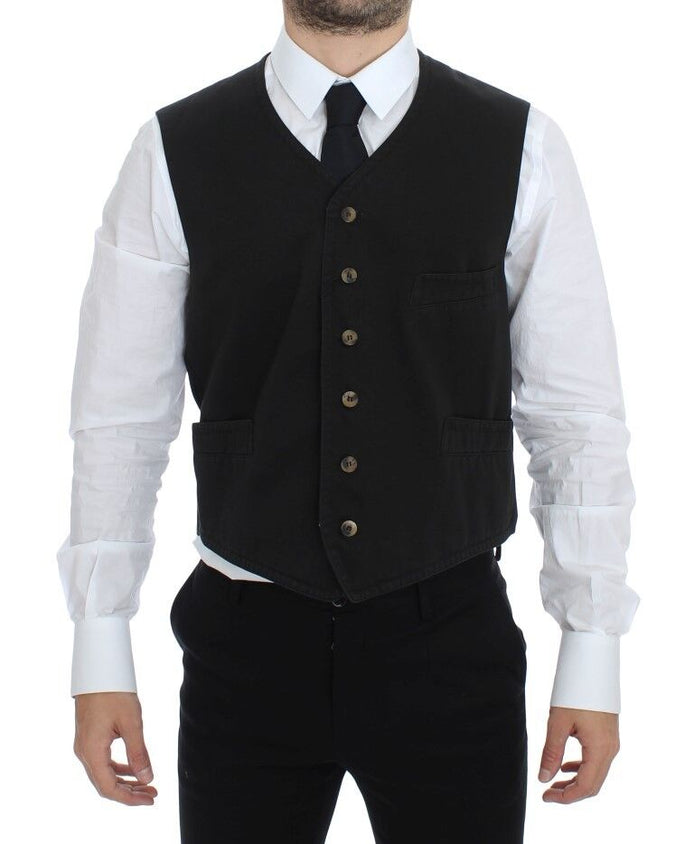 Dolce & Gabbana Black Cotton Blend Dress Vest Gilet Dolce & Gabbana
