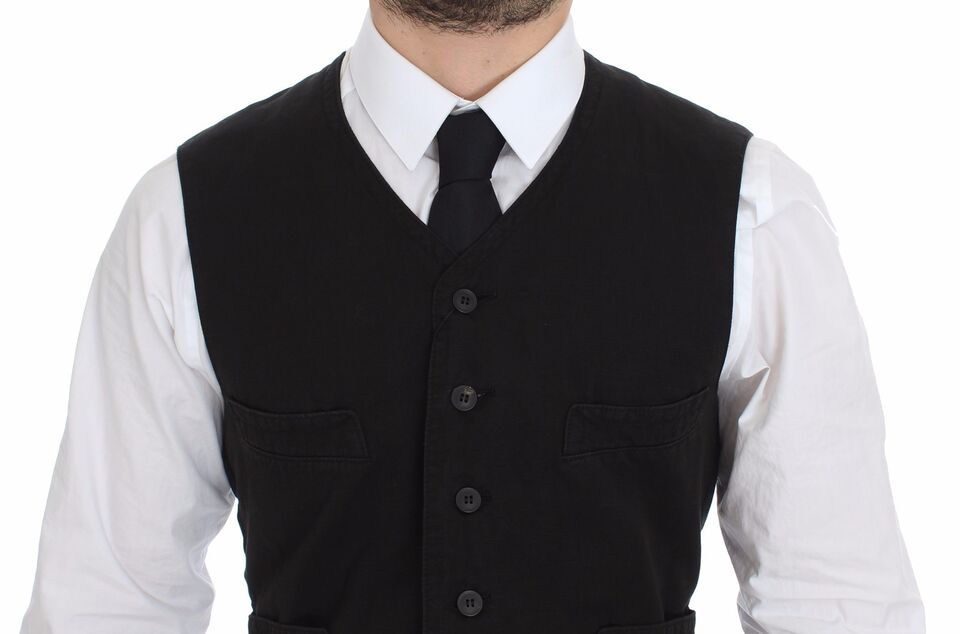 Dolce & Gabbana Black Flax Cotton Dress Vest Blazer Dolce & Gabbana
