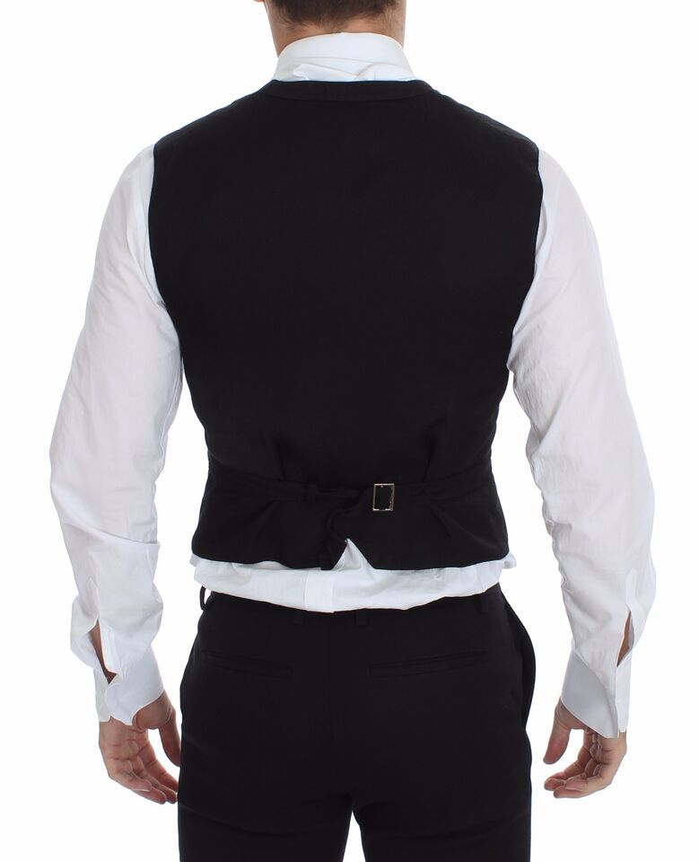 Dolce & Gabbana Black Flax Cotton Dress Vest Blazer Dolce & Gabbana
