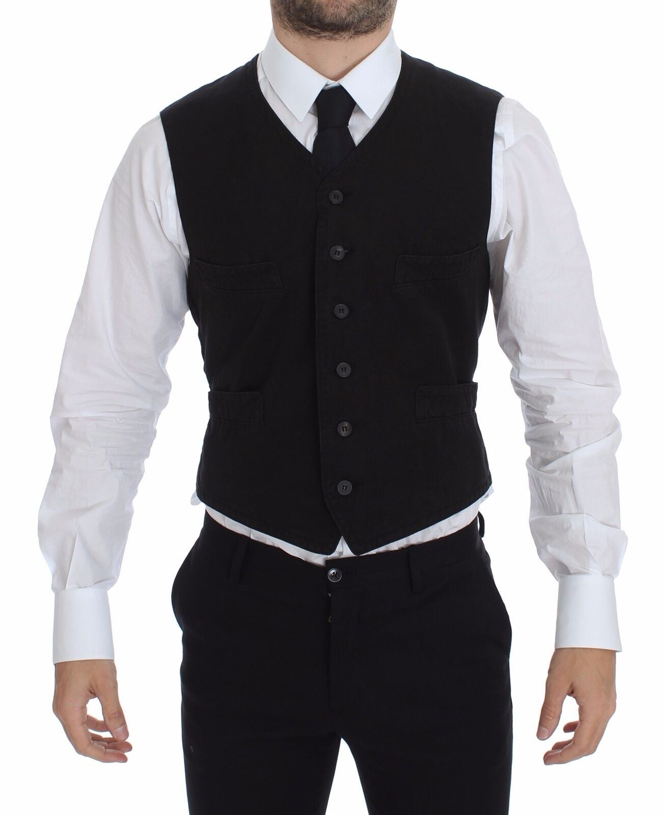 Dolce & Gabbana Black Flax Cotton Dress Vest Blazer Dolce & Gabbana