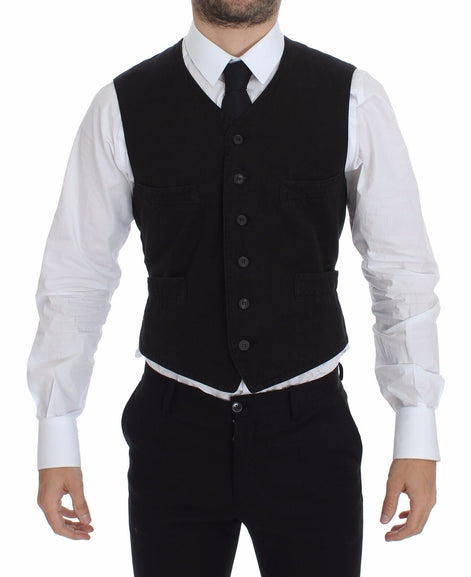 Dolce & Gabbana Black Flax Cotton Dress Vest Blazer Dolce & Gabbana