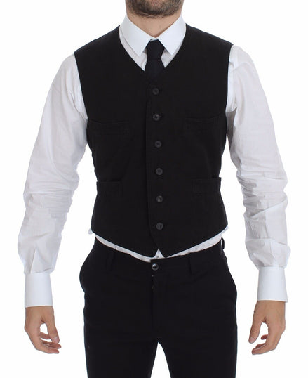Dolce & Gabbana Black Flax Cotton Dress Vest Blazer Dolce & Gabbana