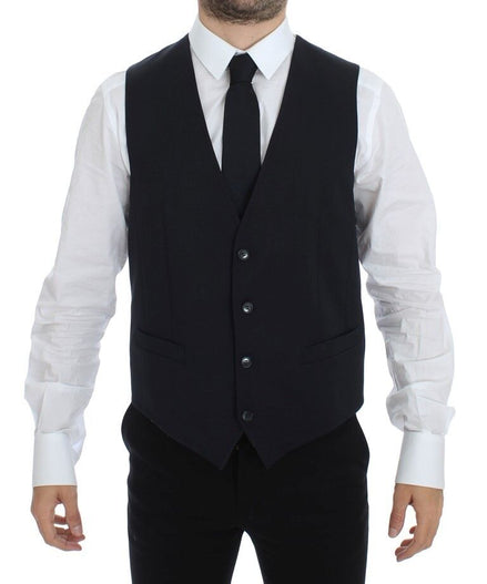 Dolce & Gabbana Blue Cotton Stretch Dress Vest Blazer Dolce & Gabbana