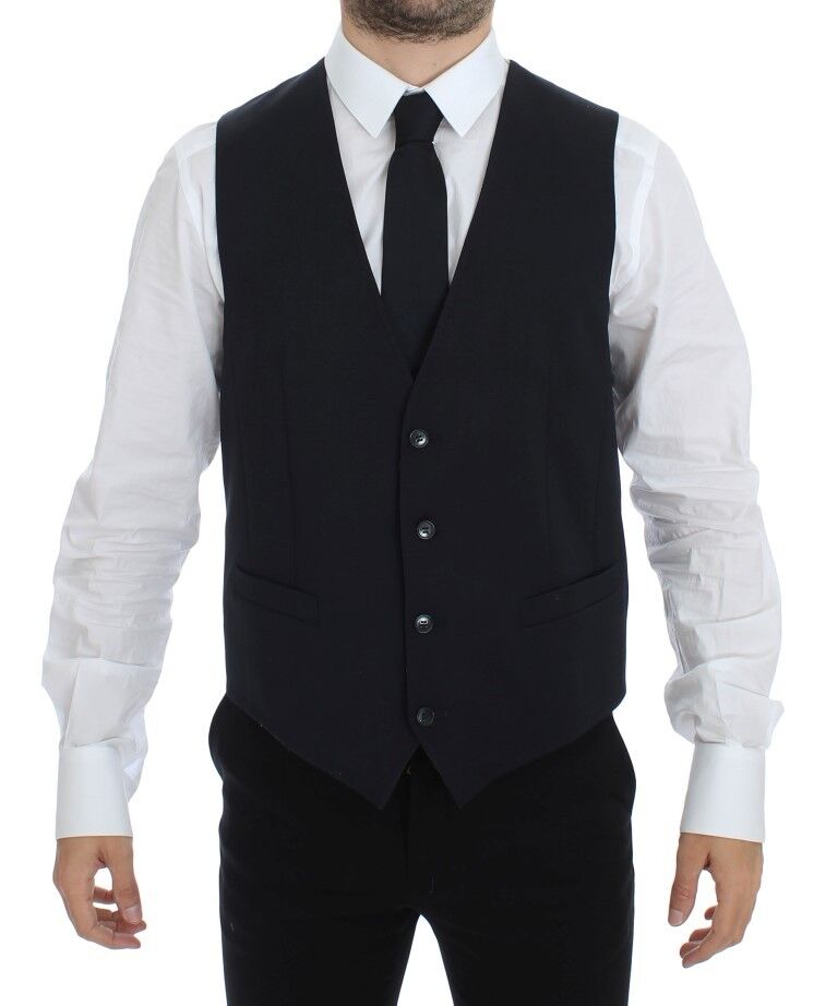 Dolce & Gabbana Gray Striped Wool Silk Dress Vest Gilet Dolce & Gabbana