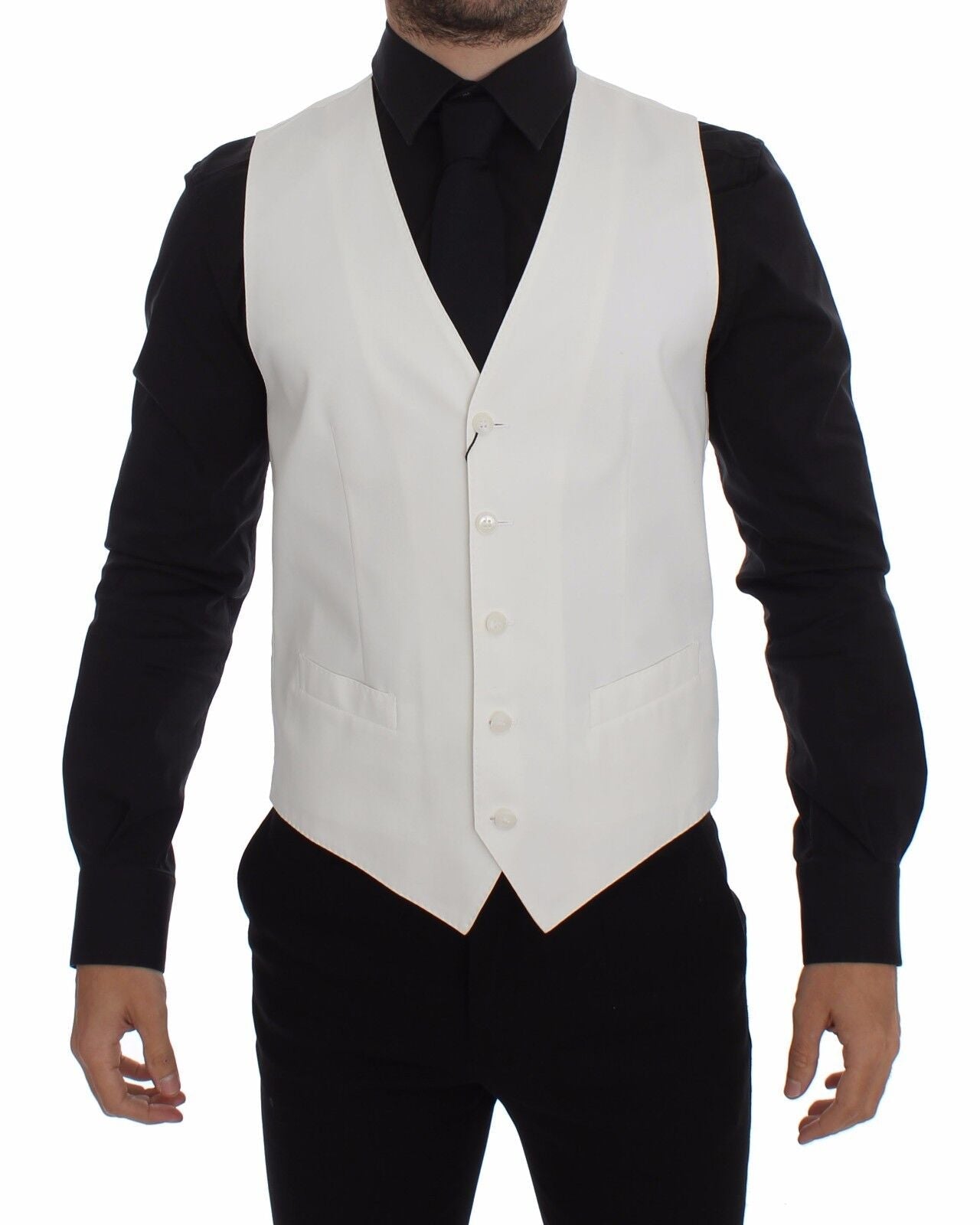 Dolce & Gabbana White Cotton Silk Blend Dress Vest Blazer Dolce & Gabbana