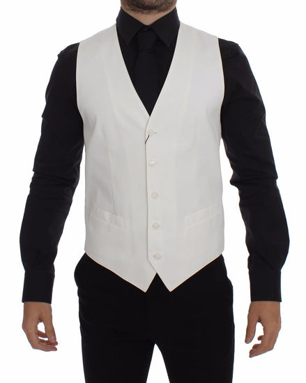 Dolce & Gabbana White Cotton Silk Blend Dress Vest Blazer Dolce & Gabbana