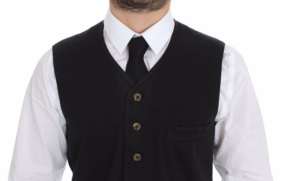 Dolce & Gabbana Black Cotton Viscose Dress Vest Blazer Dolce & Gabbana