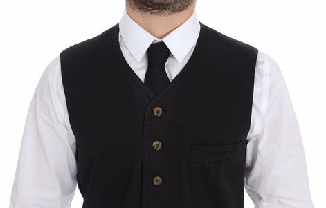Dolce & Gabbana Black Cotton Viscose Dress Vest Blazer Dolce & Gabbana