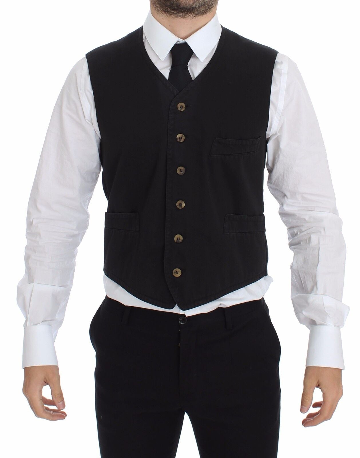 Dolce & Gabbana Black Cotton Viscose Dress Vest Blazer Dolce & Gabbana