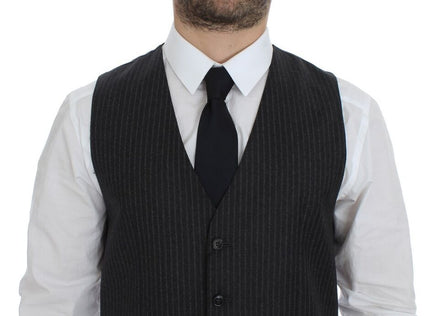 Dolce & Gabbana Gray Striped Wool Single Breasted Vest Dolce & Gabbana
