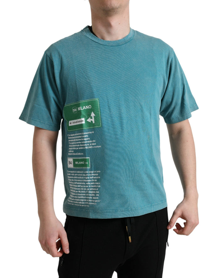 Dolce & Gabbana Blue Cotton Milano Street Round Neck T-shirt Dolce & Gabbana