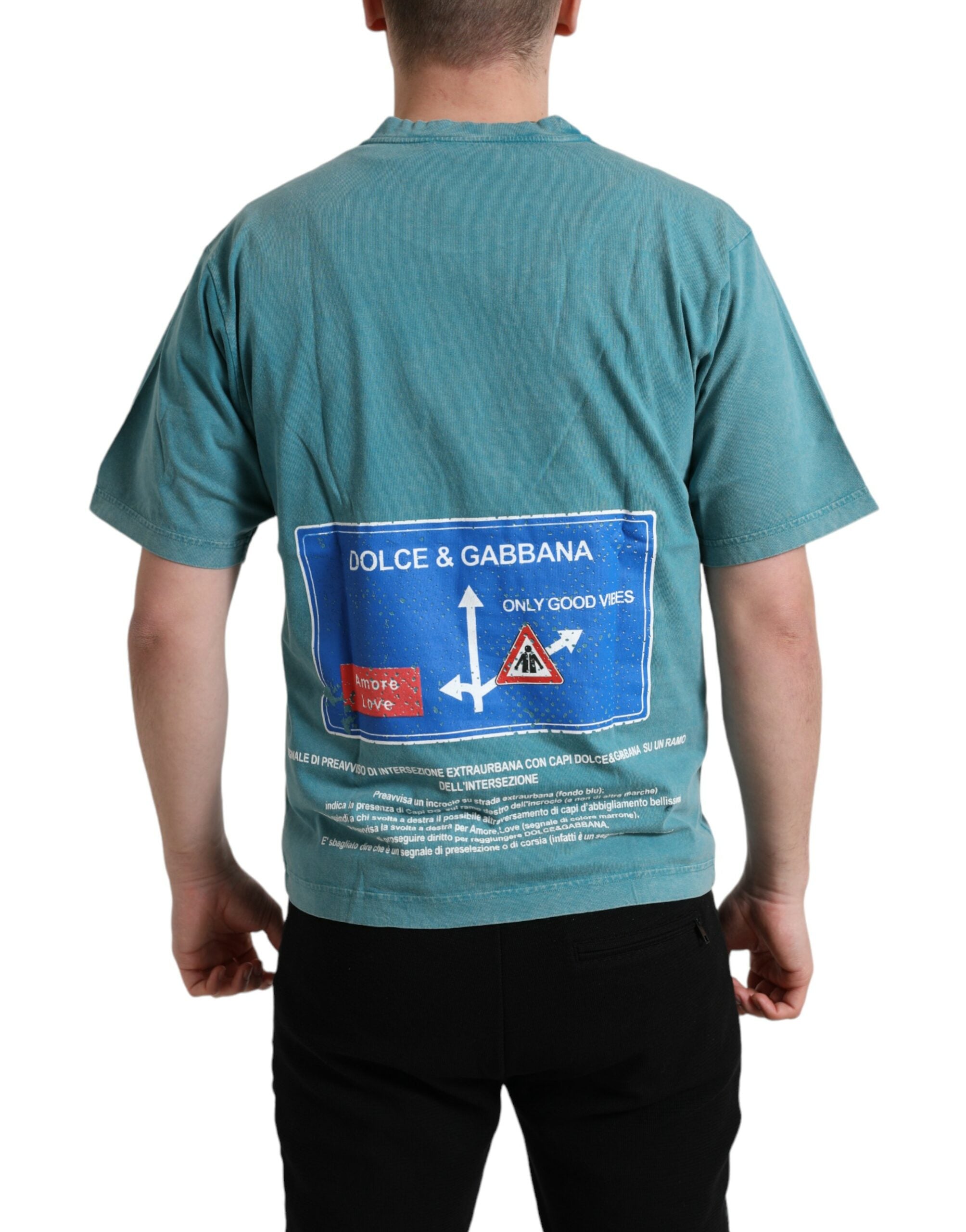 Dolce & Gabbana Blue Cotton Milano Street Round Neck T-shirt Dolce & Gabbana