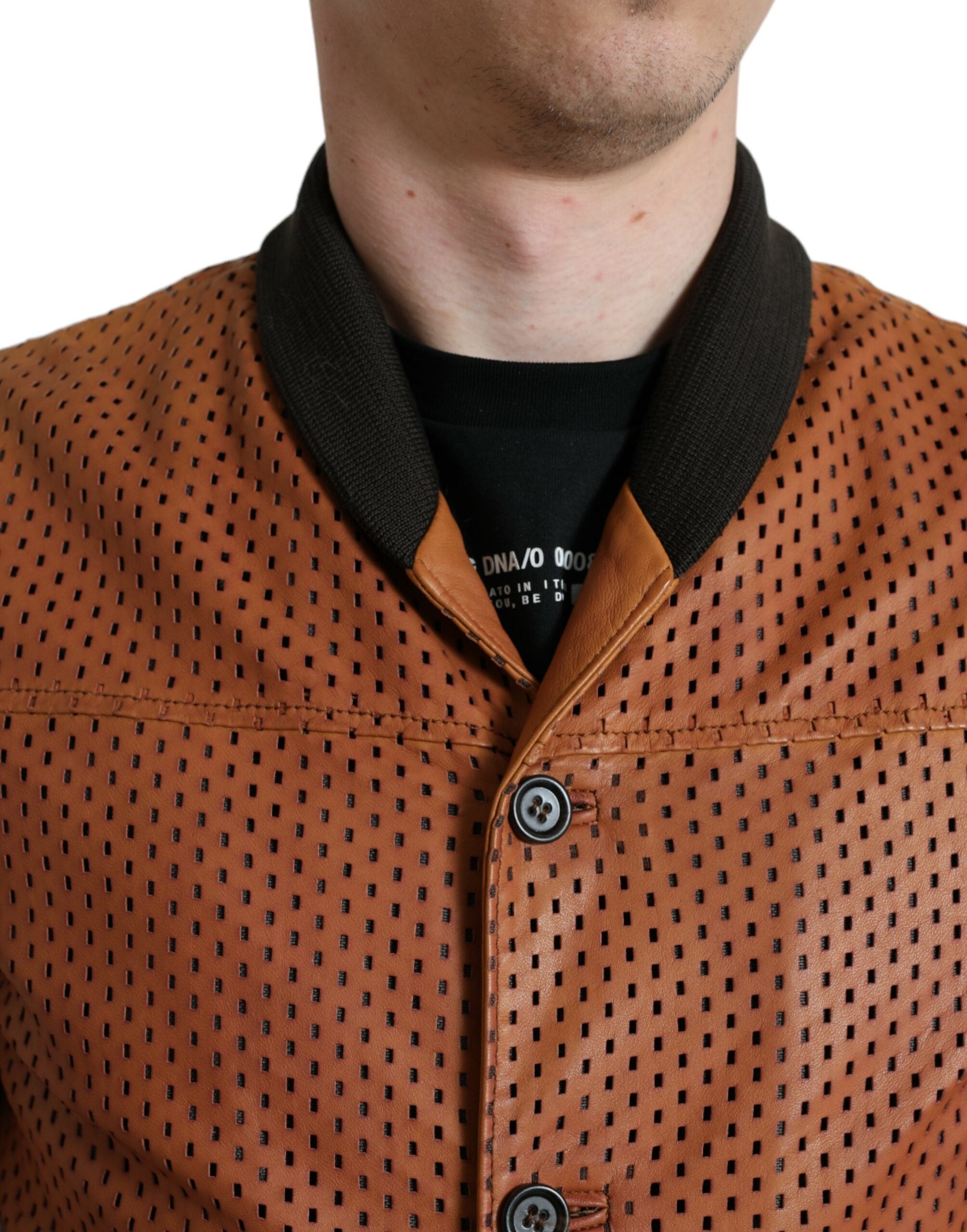 Dolce & Gabbana Brown Lambskin Leather Perforated Jacket Dolce & Gabbana