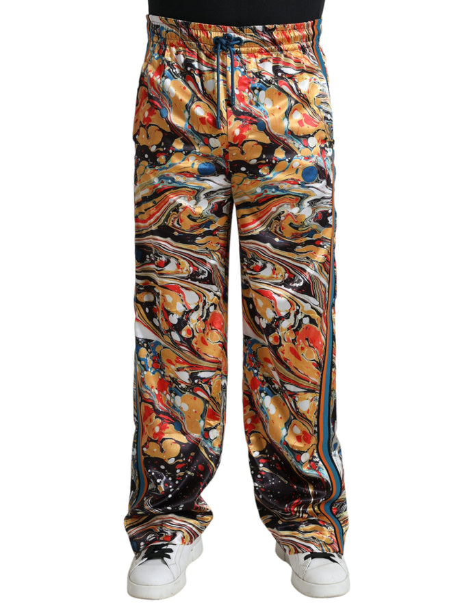 Dolce & Gabbana Multicolor Marble Print Satin Pants Dolce & Gabbana