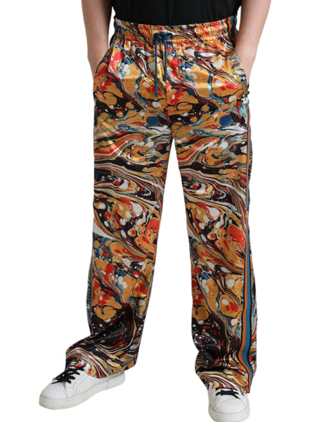 Dolce & Gabbana Multicolor Marble Print Satin Pants Dolce & Gabbana