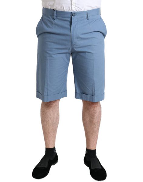 Dolce & Gabbana Sky Blue Cotton Folded Hem Men Bermuda Shorts Dolce & Gabbana