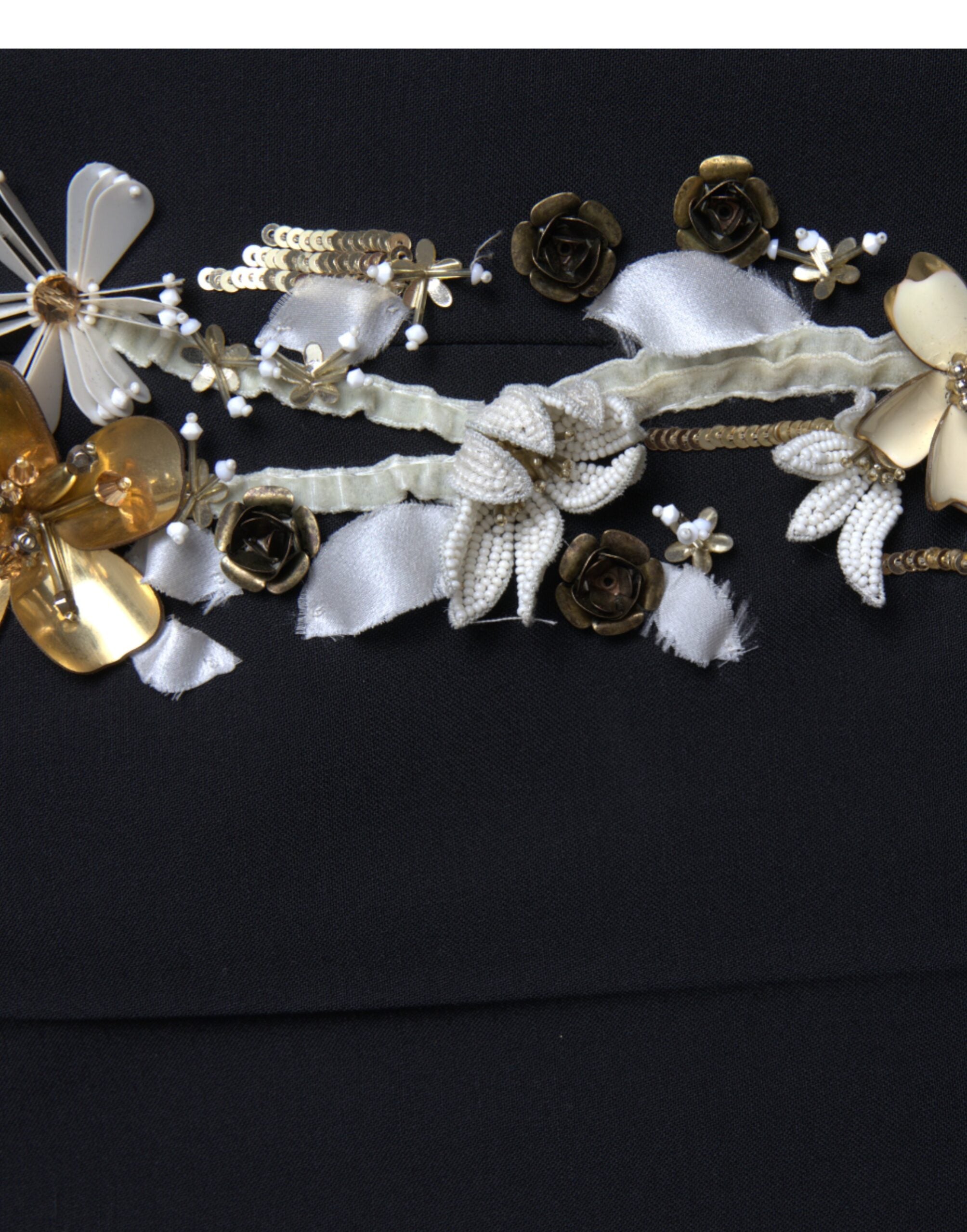 Dolce & Gabbana Black Floral Applique High Waist Tapered Pants Dolce & Gabbana