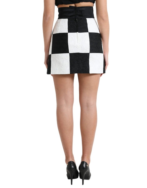 Dolce & Gabbana Black White Floral Brocade High Waist Skirt Dolce & Gabbana