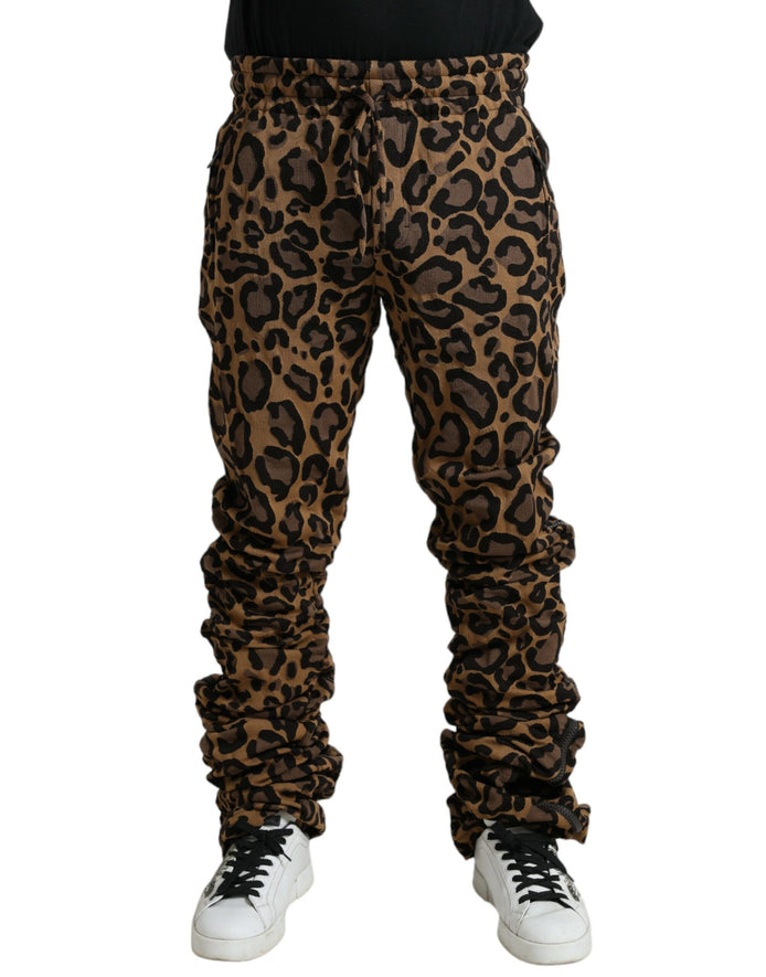 Dolce & Gabbana Brown Leopard Jacquard Jogger Pants Dolce & Gabbana