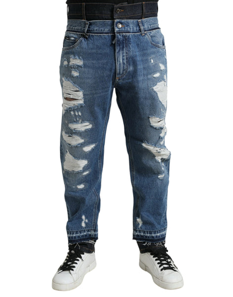 Dolce & Gabbana Blue Tattered Cotton Men Denim Jeans Dolce & Gabbana
