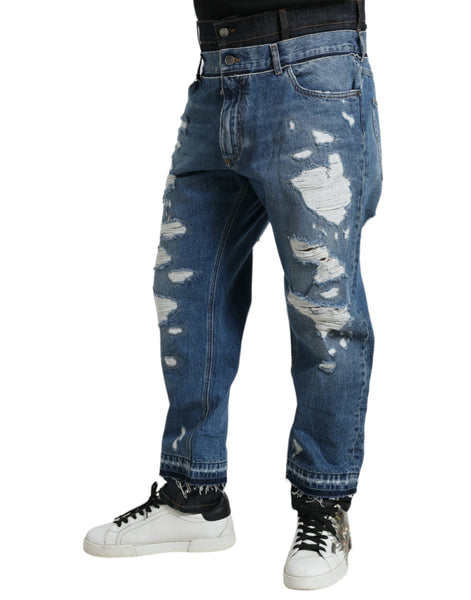 Dolce & Gabbana Blue Tattered Cotton Men Denim Jeans Dolce & Gabbana