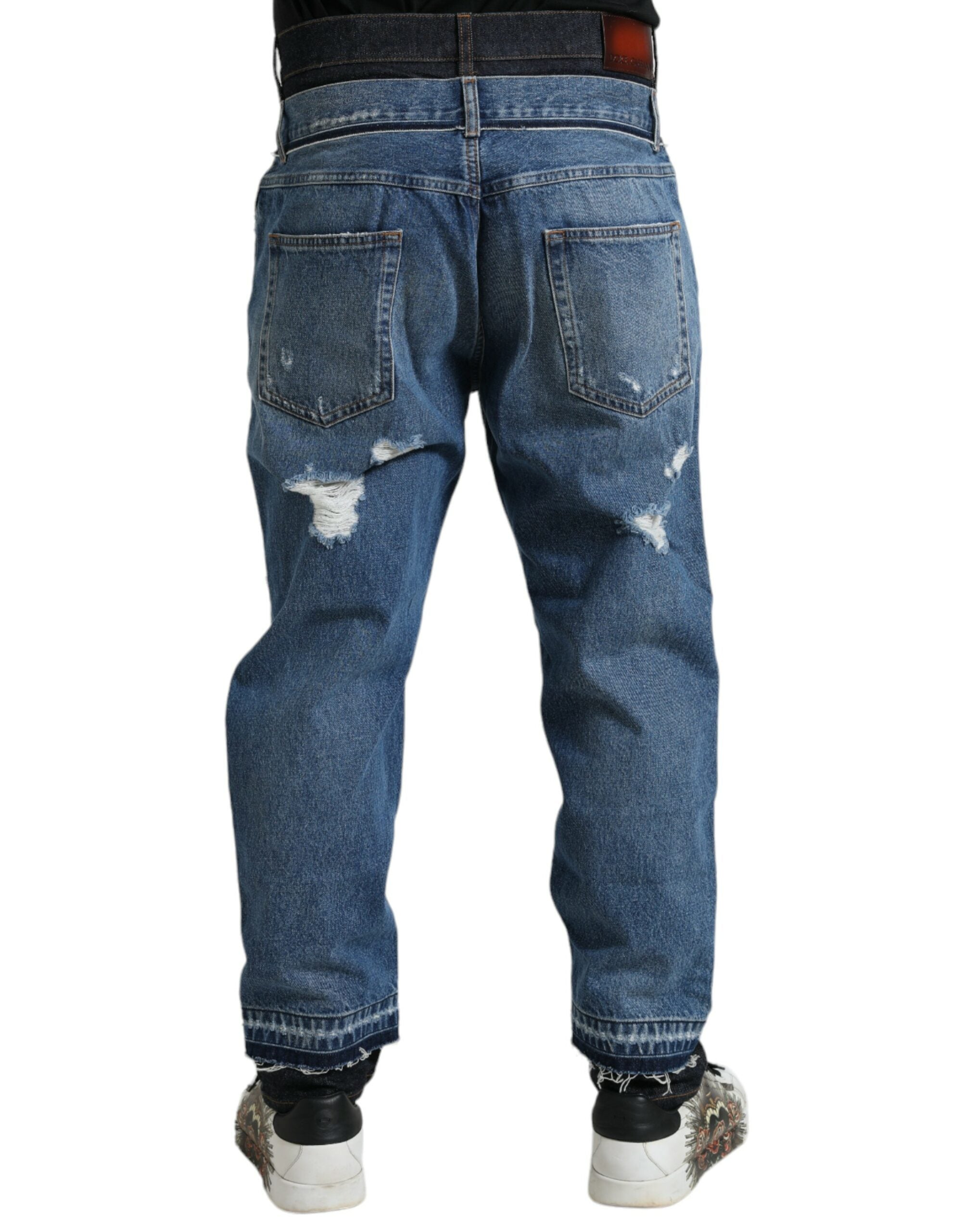 Dolce & Gabbana Blue Tattered Cotton Men Denim Jeans Dolce & Gabbana