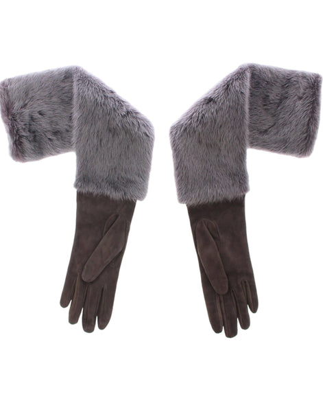 Dolce & Gabbana Gray Mink Fur Lambskin Suede Leather Gloves Dolce & Gabbana